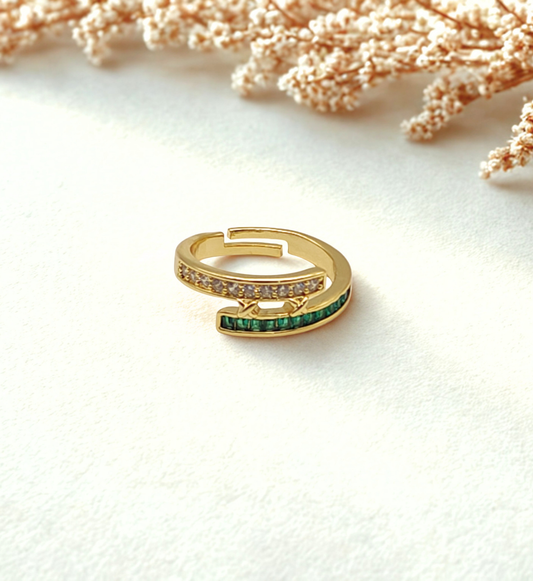Gold Baguette and Round Stone Stackable Ring