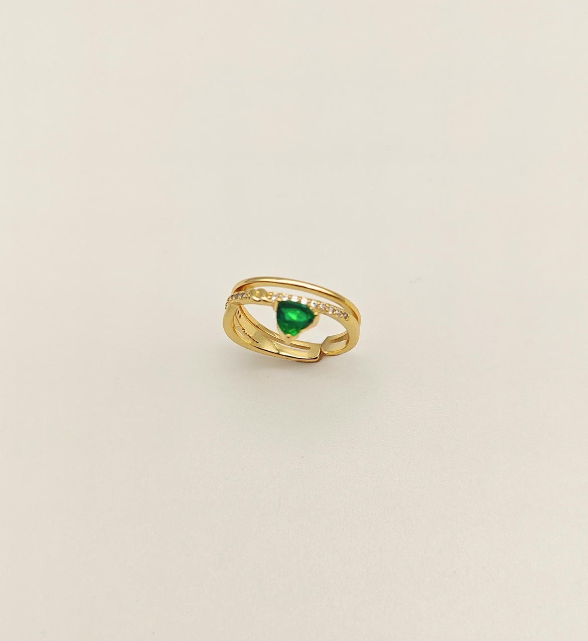 Gold Ring with Heart-Shaped Green Stone