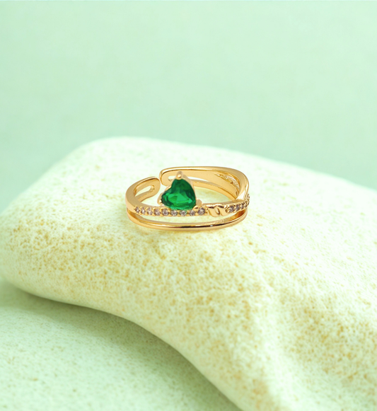 Gold Ring with Heart-Shaped Green Stone