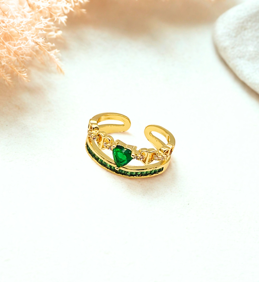 Gold Heart-Shaped Emerald and Green Stone Ring