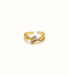 Gold Crossover Ring with Clear Stone Accent
