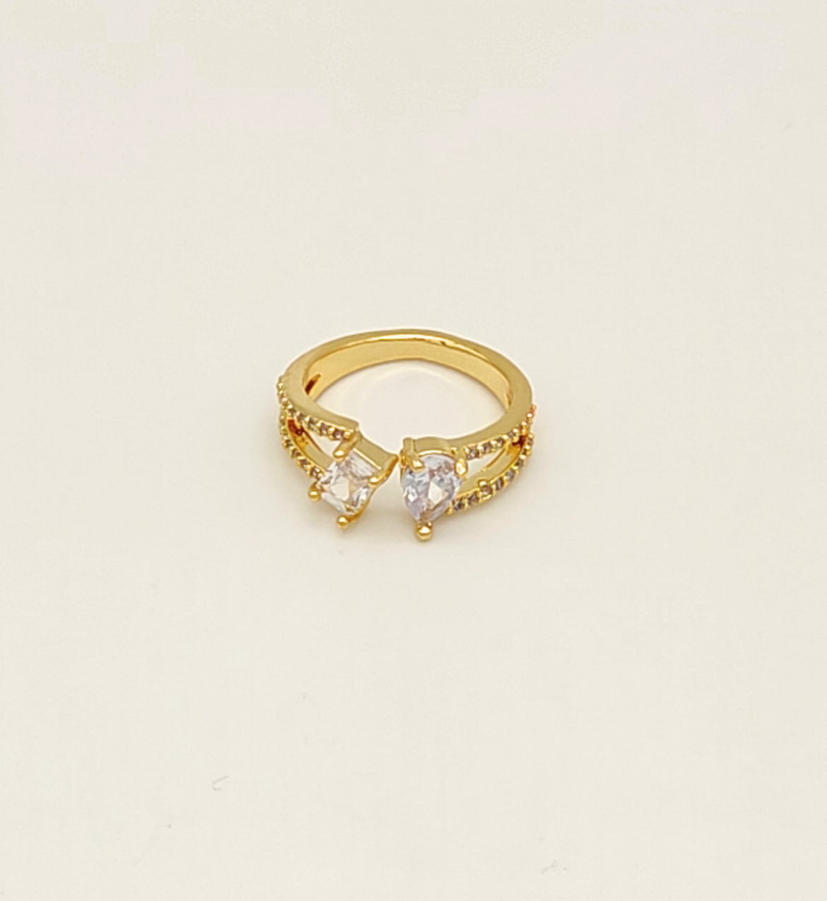 Gold Double Stone Ring with Clear Accents