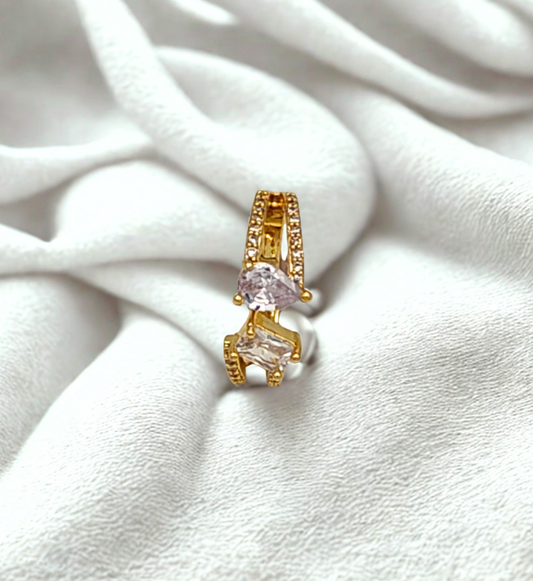 Gold Double Stone Ring with Clear Accents
