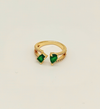 Gold Split Band Ring with Dual Green Stones