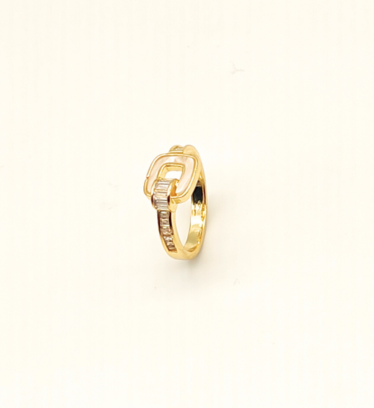 Gold Buckle Design Ring with Baguette Stones