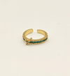 Gold Cuff Ring with Emerald Accents and Dragonfly Detail