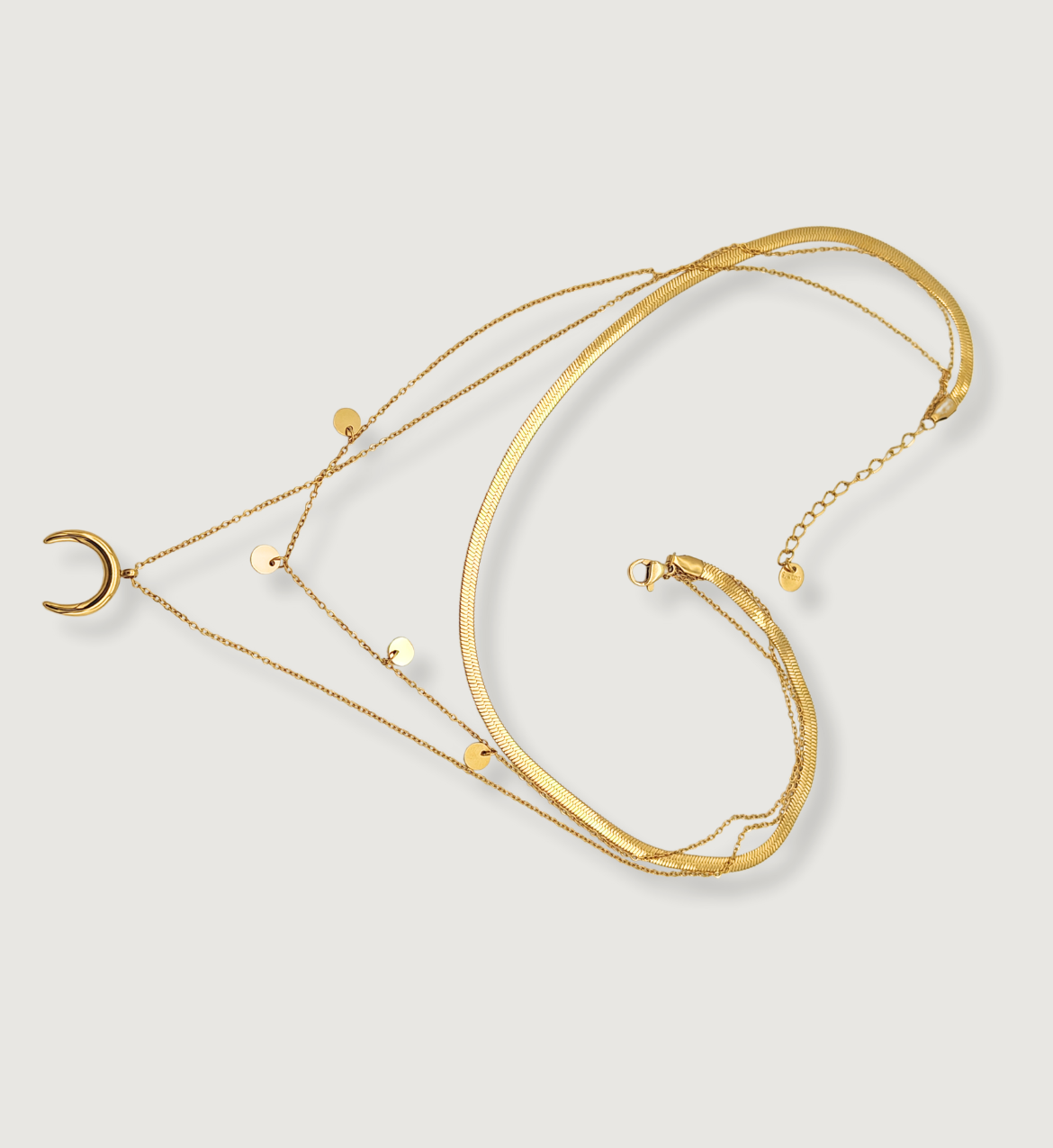 Moon and Disc Layered Necklace