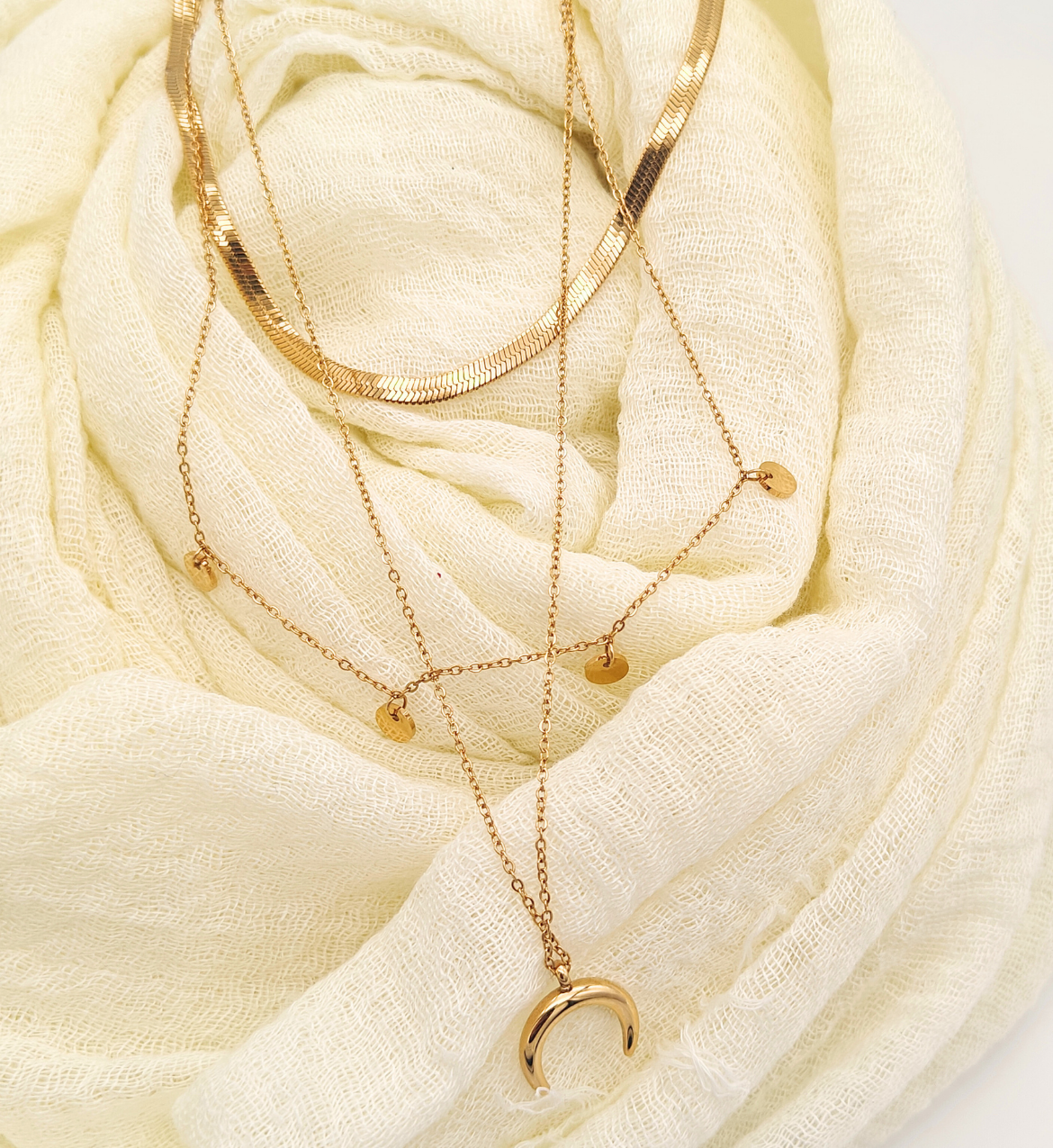 Moon and Disc Layered Necklace