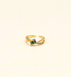 Gold Crossed Band Ring with Emerald and Clear Stones
