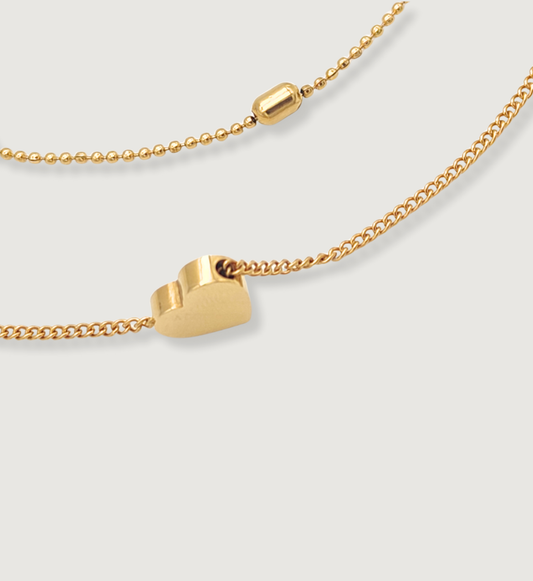 Two-Layered Heart and Bead Necklace