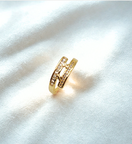 Gold Crossover Ring with Clear Stones