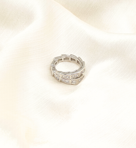 Silver Geometric Crystal Band Ring