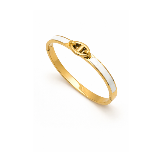 Gold & White Enamel Bangle