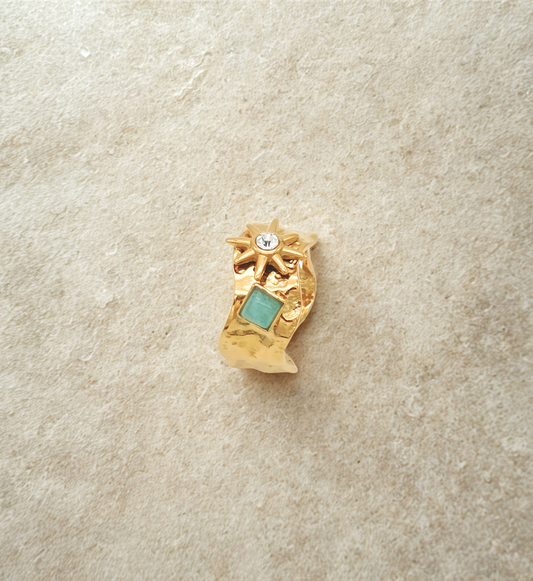 Textured Gold Ring with Star and Stone