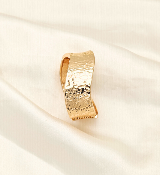 Curved Hammered Gold Bangle