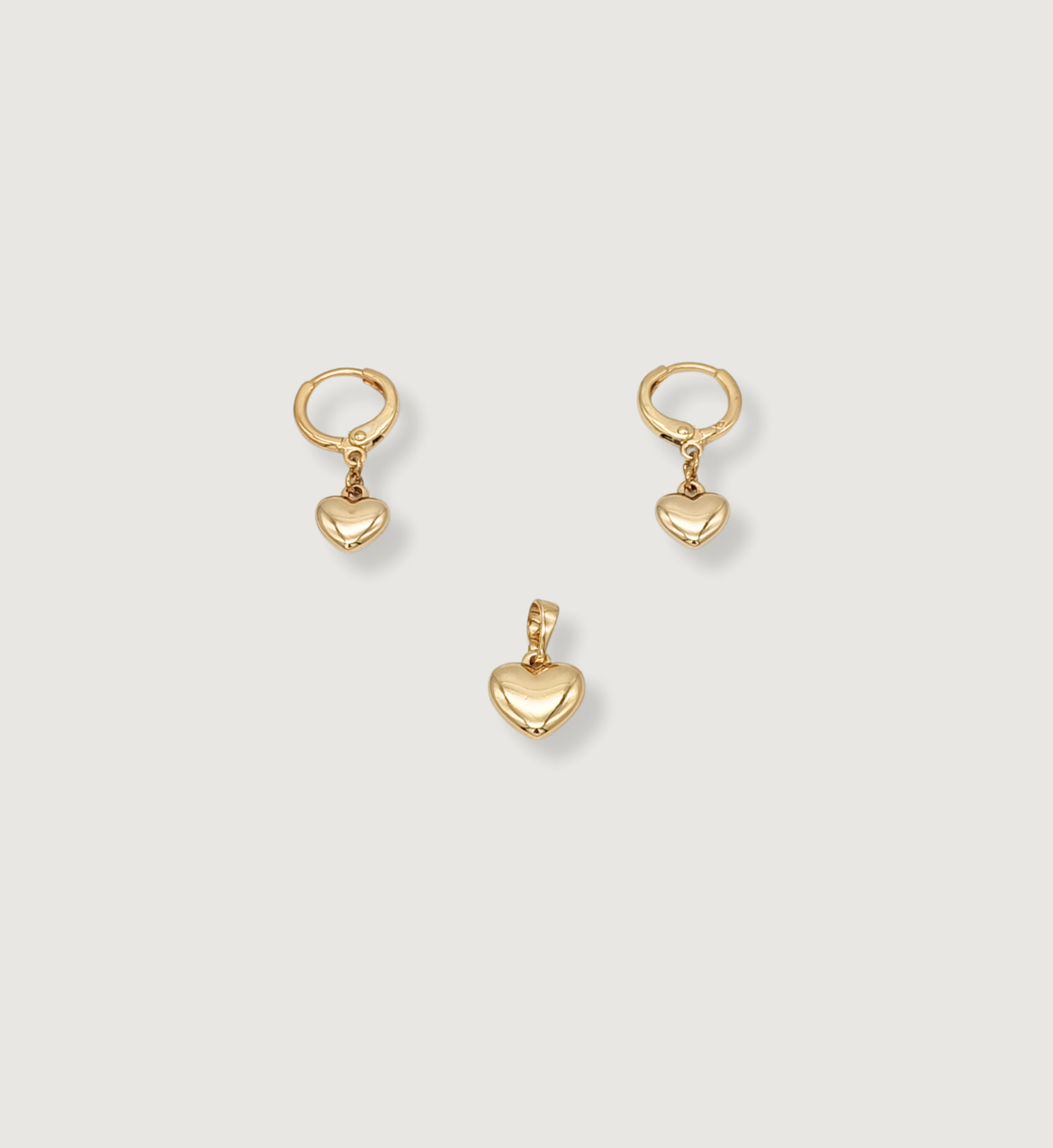 Gold Puff Heart Pendant Set