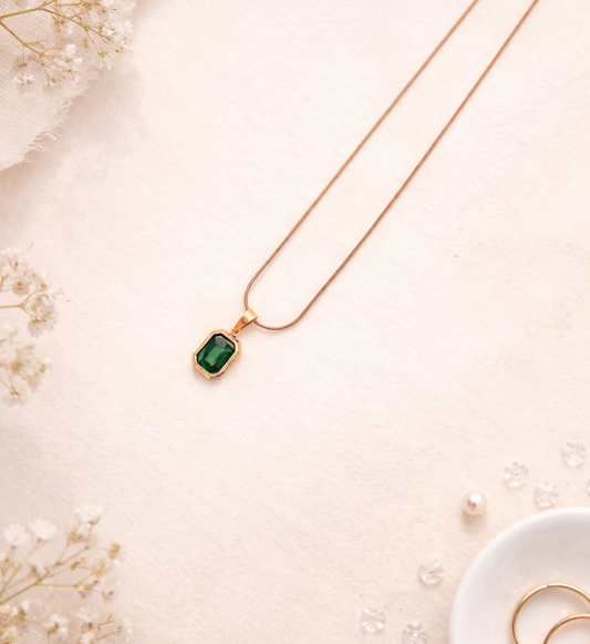 Emerald Cut Green Stone Pendant