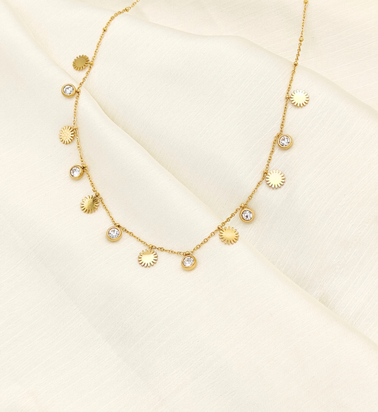 Sunburst Charm Gold Necklace