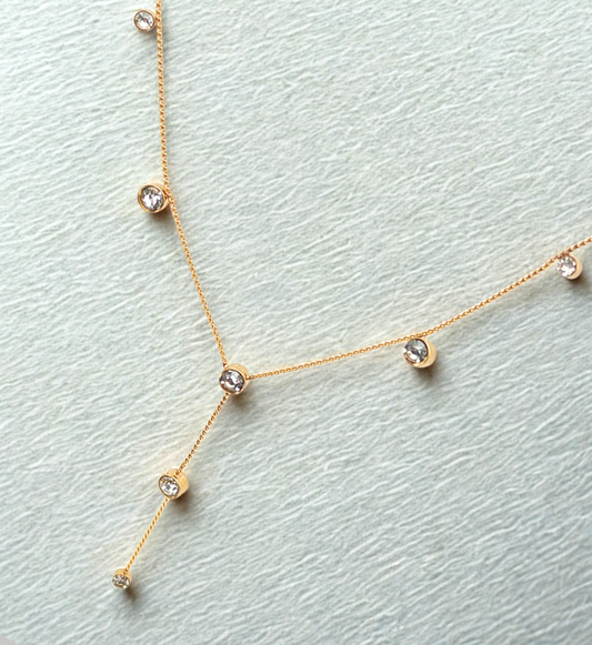 Gold Lariat Necklace with Crystal Drops