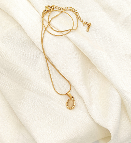 Beige Oval Stone Pendant