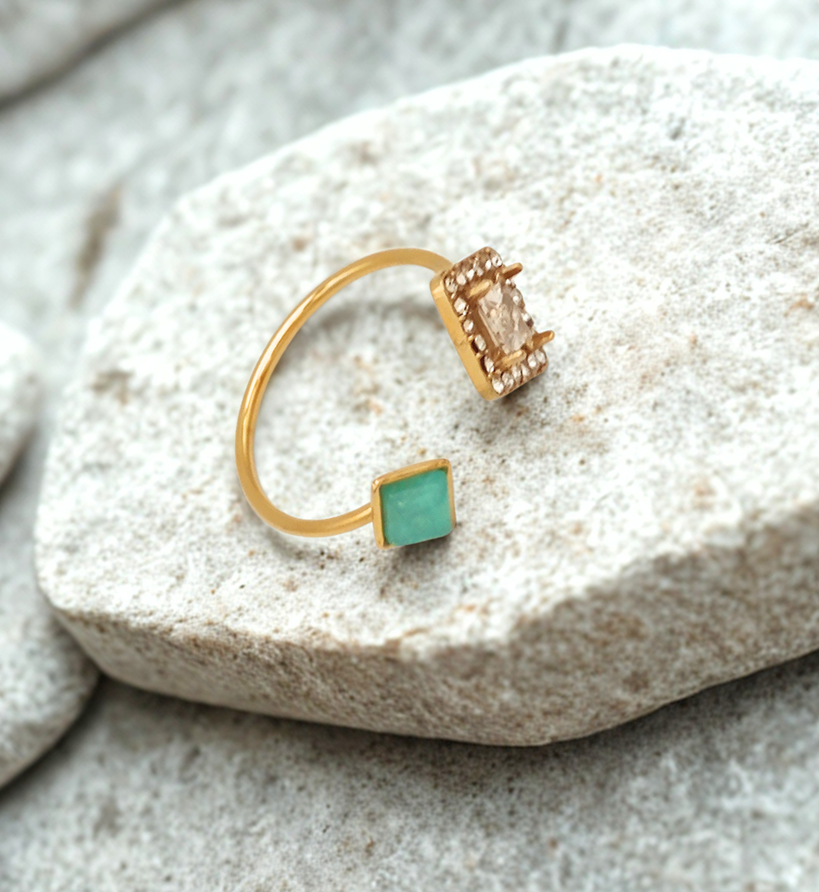 Gold Open Ring with Mixed Stones