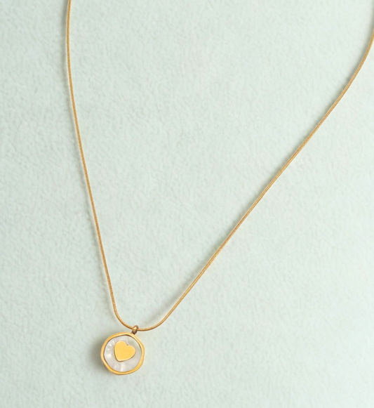 Gold Circle Heart Pendant Necklace