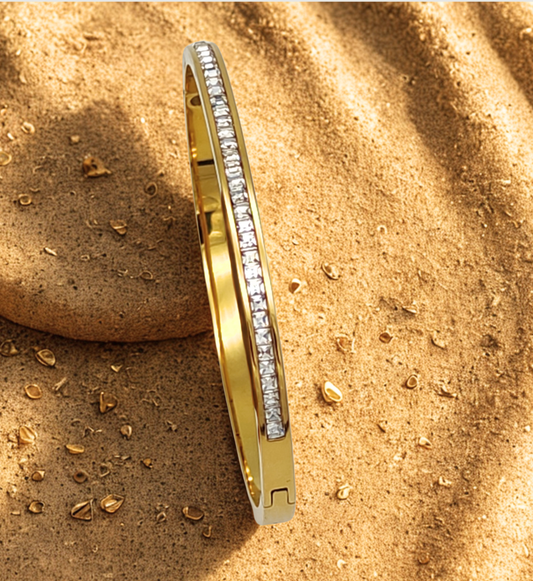 Classic Gold Bangle with Clear Stones
