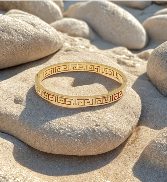 Greek Key Design Gold Bangle