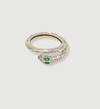 Silver Snake Ring with Emerald Accents