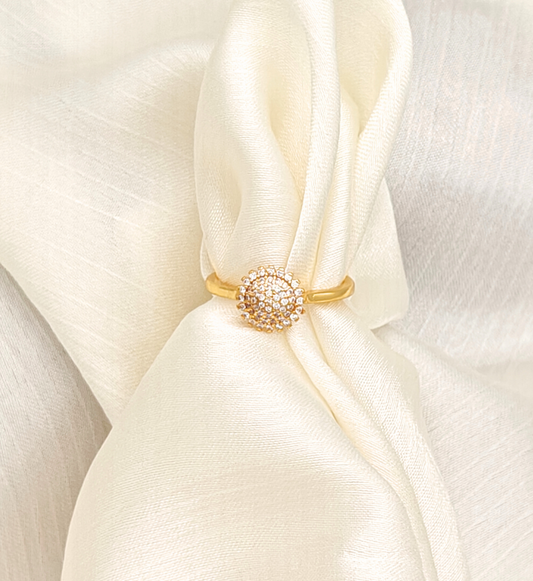 Gold Pave Stone Round Ring