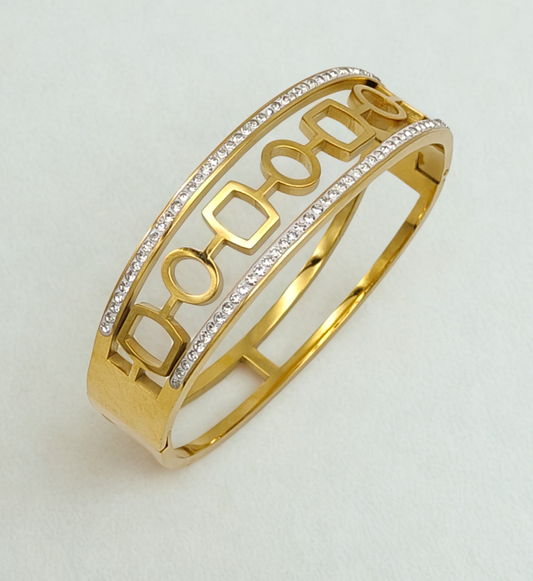 Gold Geometric Cutout Bangle with Stones