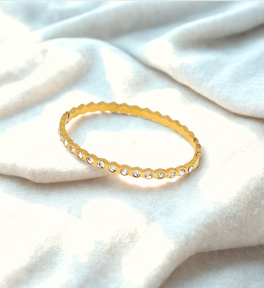 Gold Zigzag Bangle with Crystals