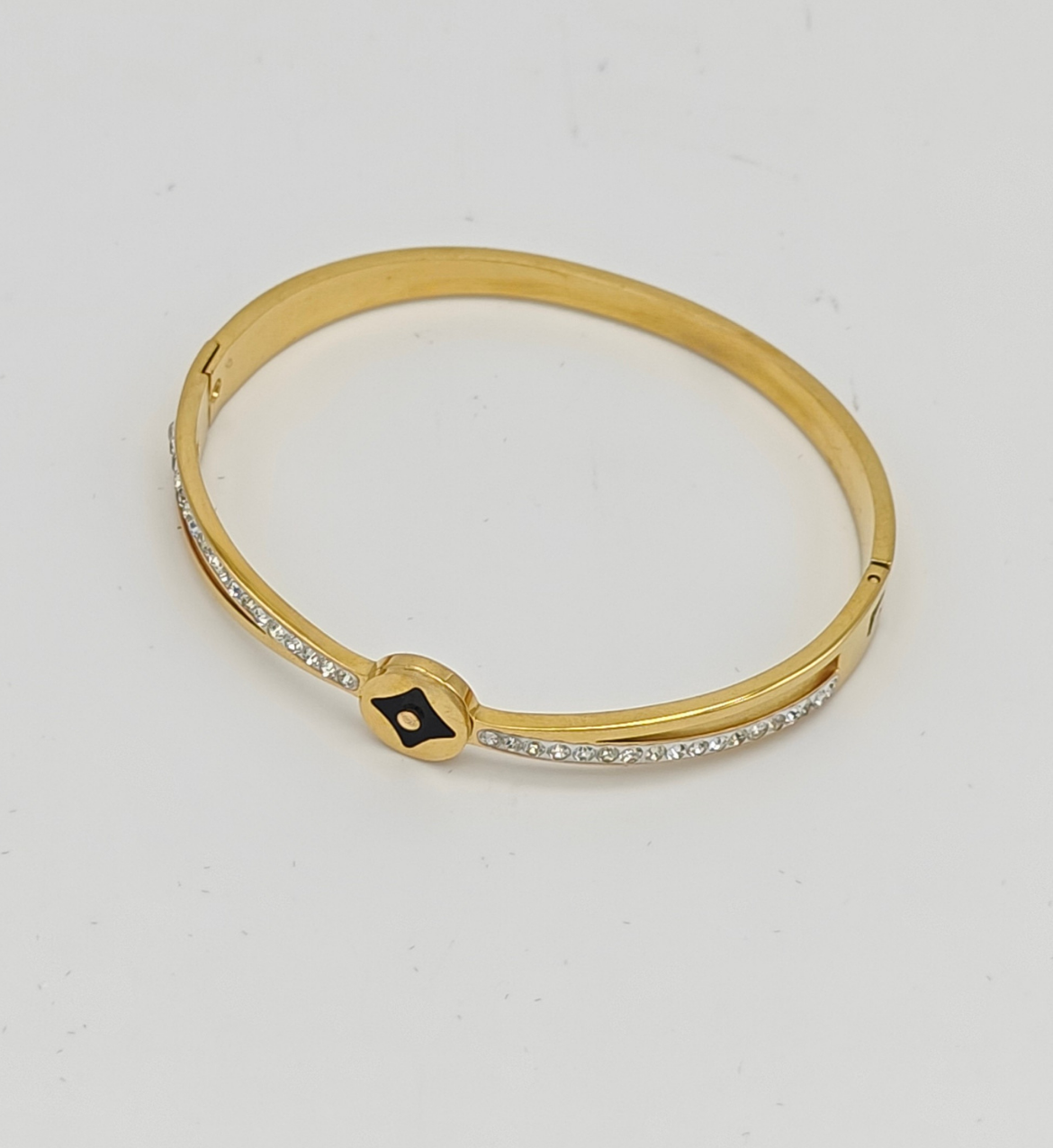 Gold Bangle with Black Accent and Sparkling Stones