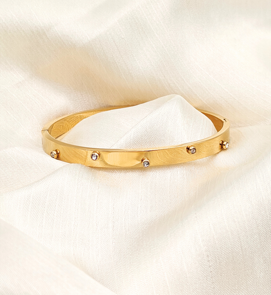 Gold Smooth Bangle with Stud Accents