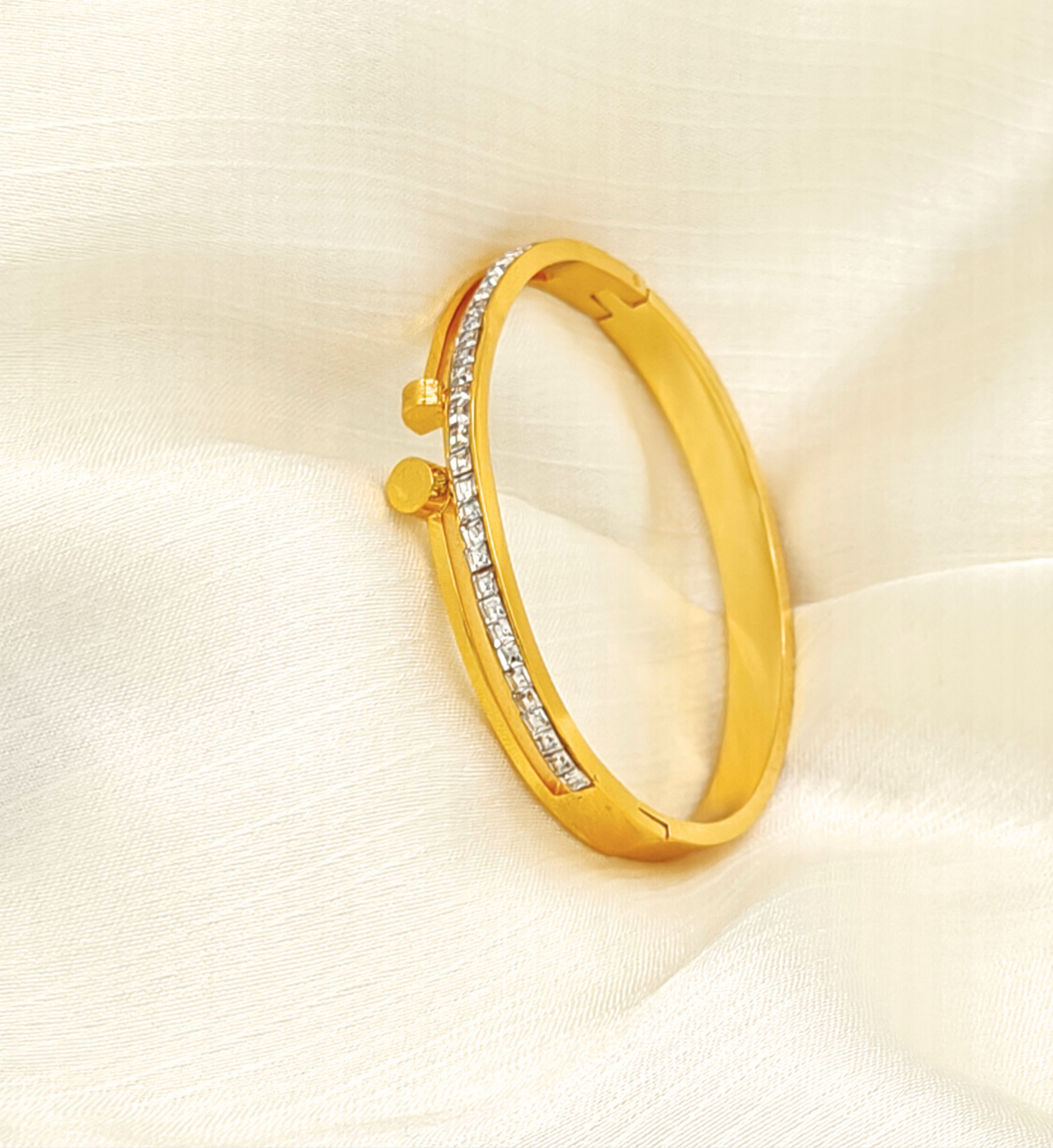 Gold Bangle with Crystal Accent