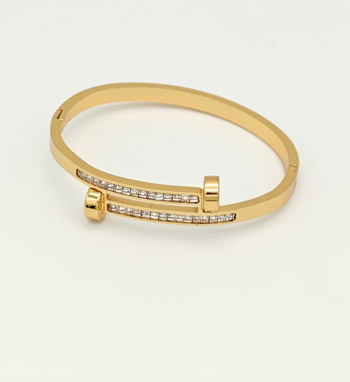 Gold Double Bar Bangle with Crystals
