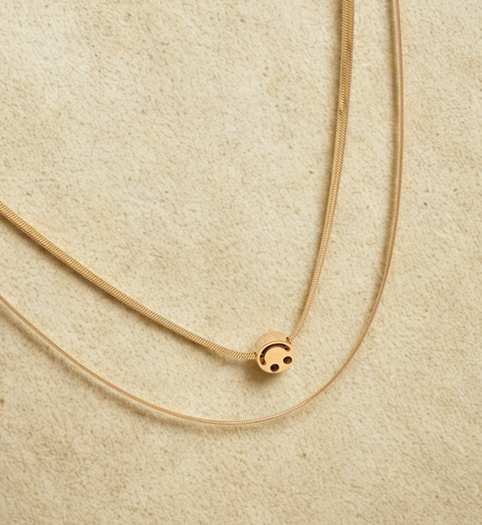 Gold Double Chain Necklace with Central Bead