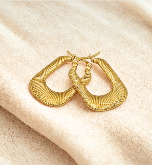 Ribbed Rectangle Hoop Earrings