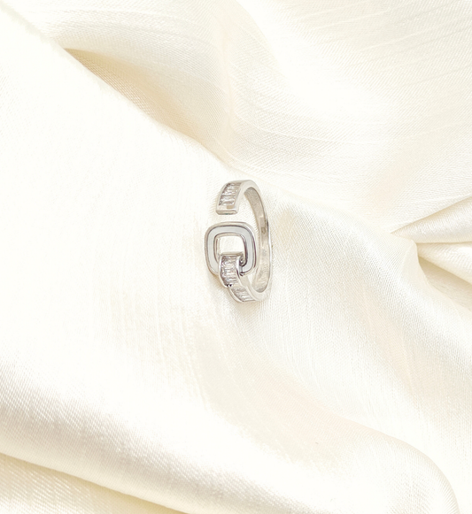 Silver Square Link Ring