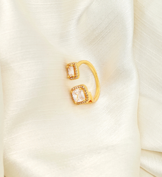Gold Double Stone Adjustable Ring