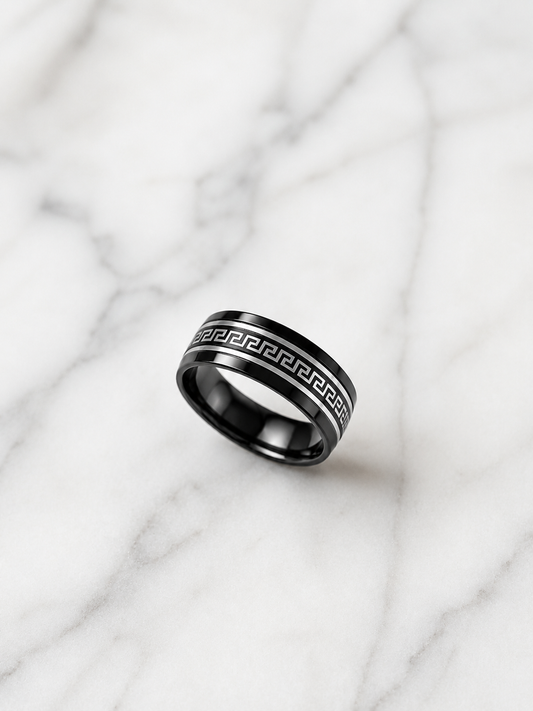 Black Pattern Statement Ring