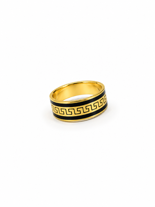 Gold & Black Greek Pattern Ring