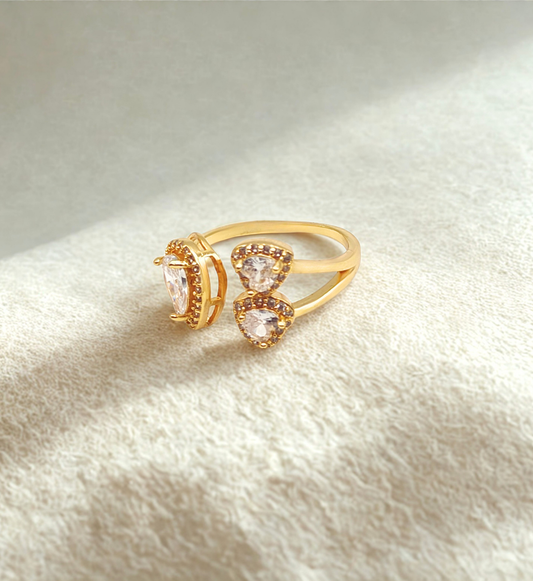 Gold Teardrop Double Stone Ring