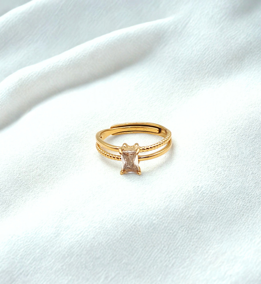Gold Double Band Ring with Rectangular Stone