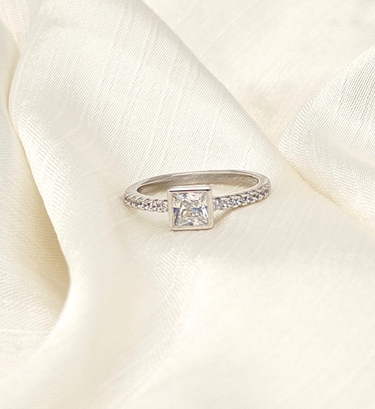 Silver Princess Cut Engagement Ring