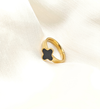 Gold Clover-Shaped Ring with Black Enamel