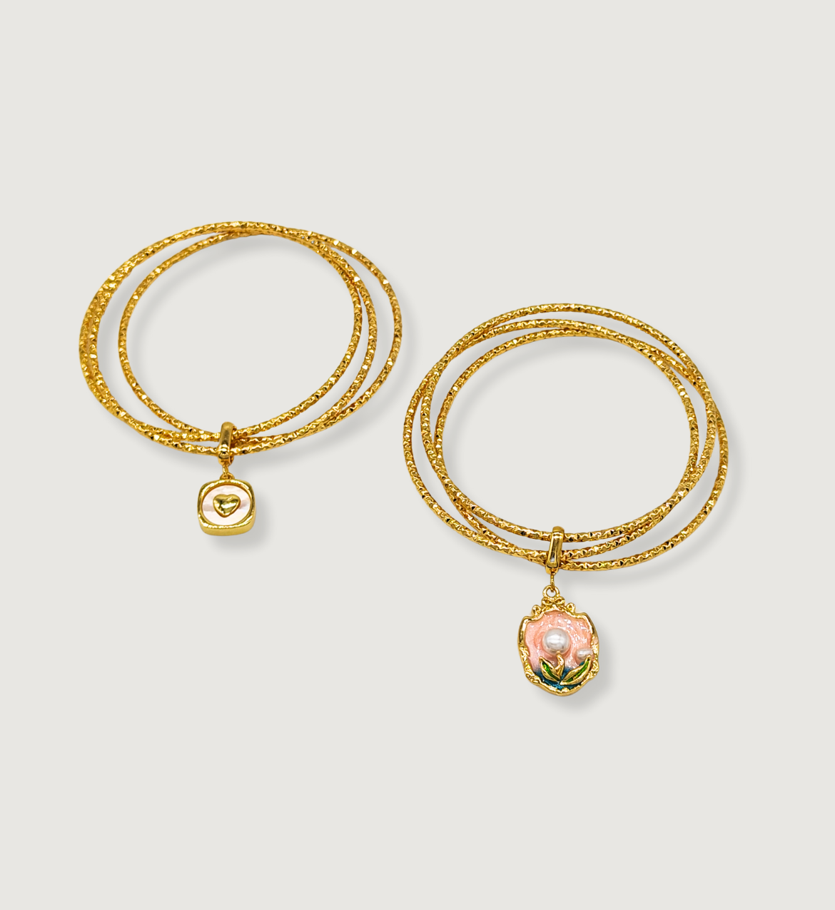 Triple-Wrap Heart Pendant Bracelet