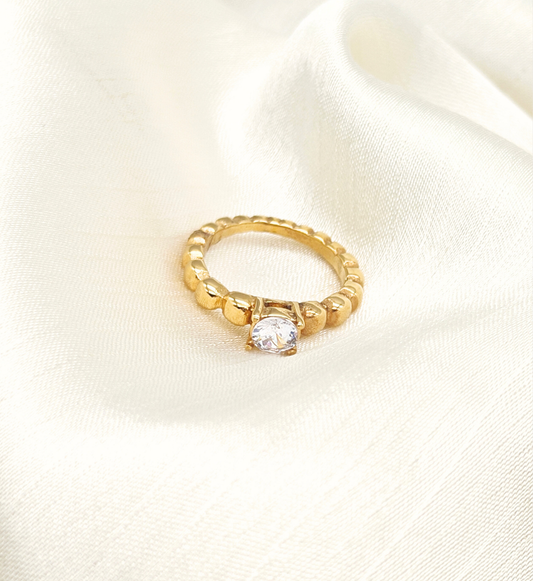 Gold Beaded Stone Ring