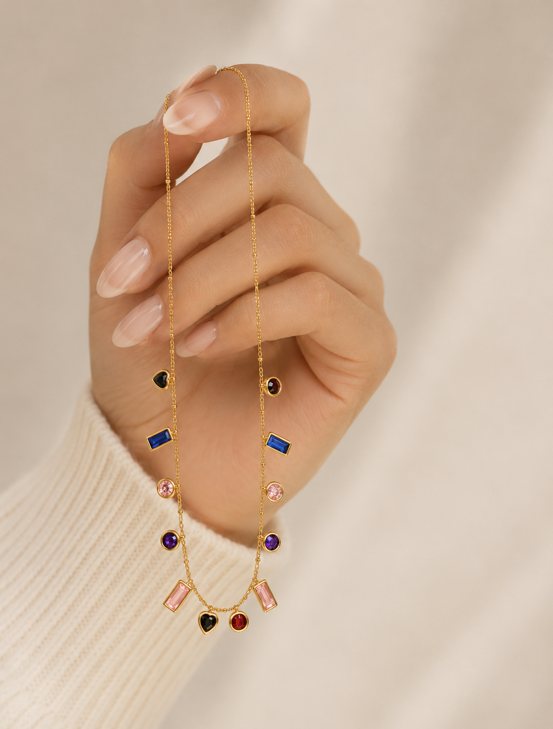Geometric Gem Charm Necklace