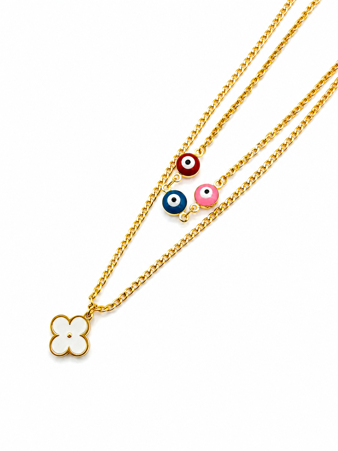 Layered Evil Eye & Clover Necklace